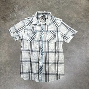 Street Rules‎ Mens Large Plaid Button Down Shirt Y2K Grey Blue MWA-203 NWT